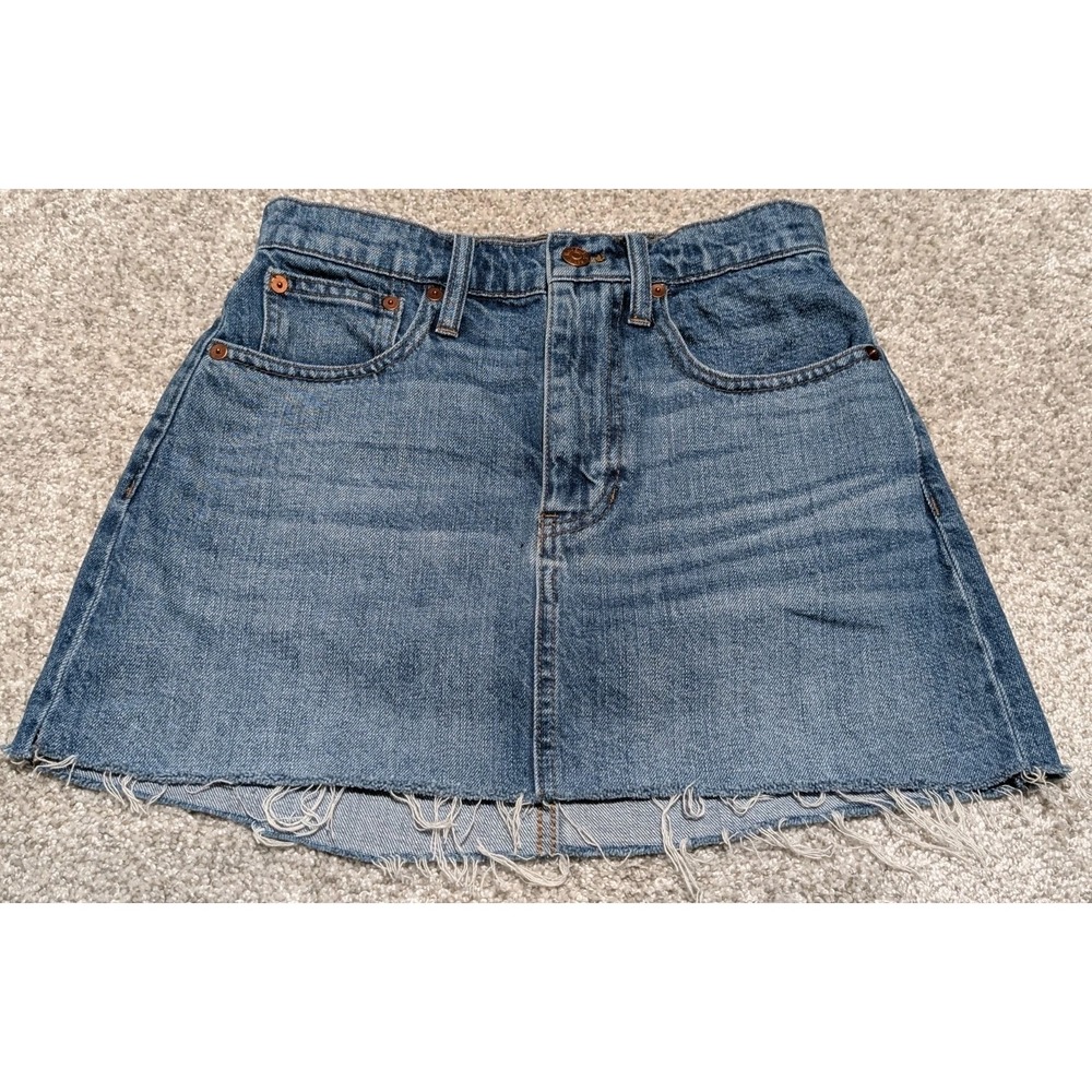 Madewell Denim Skirt Womens 25 Blue High Rise Raw Hem Mini Skirt Casual Classic‎